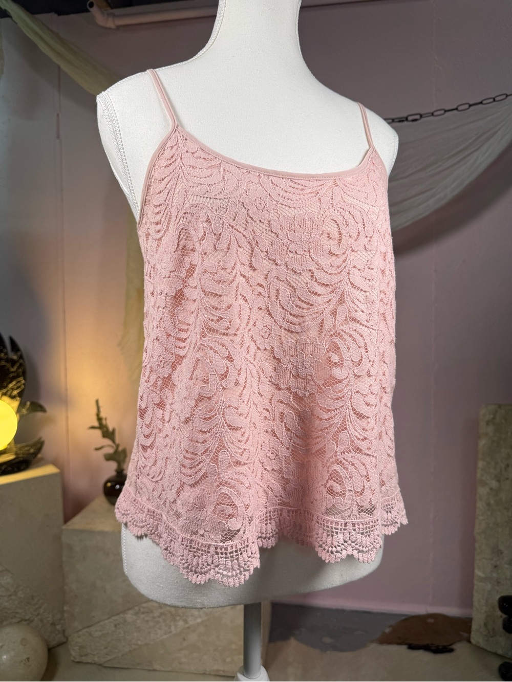 Blush Pink Lace Cami Top Medium